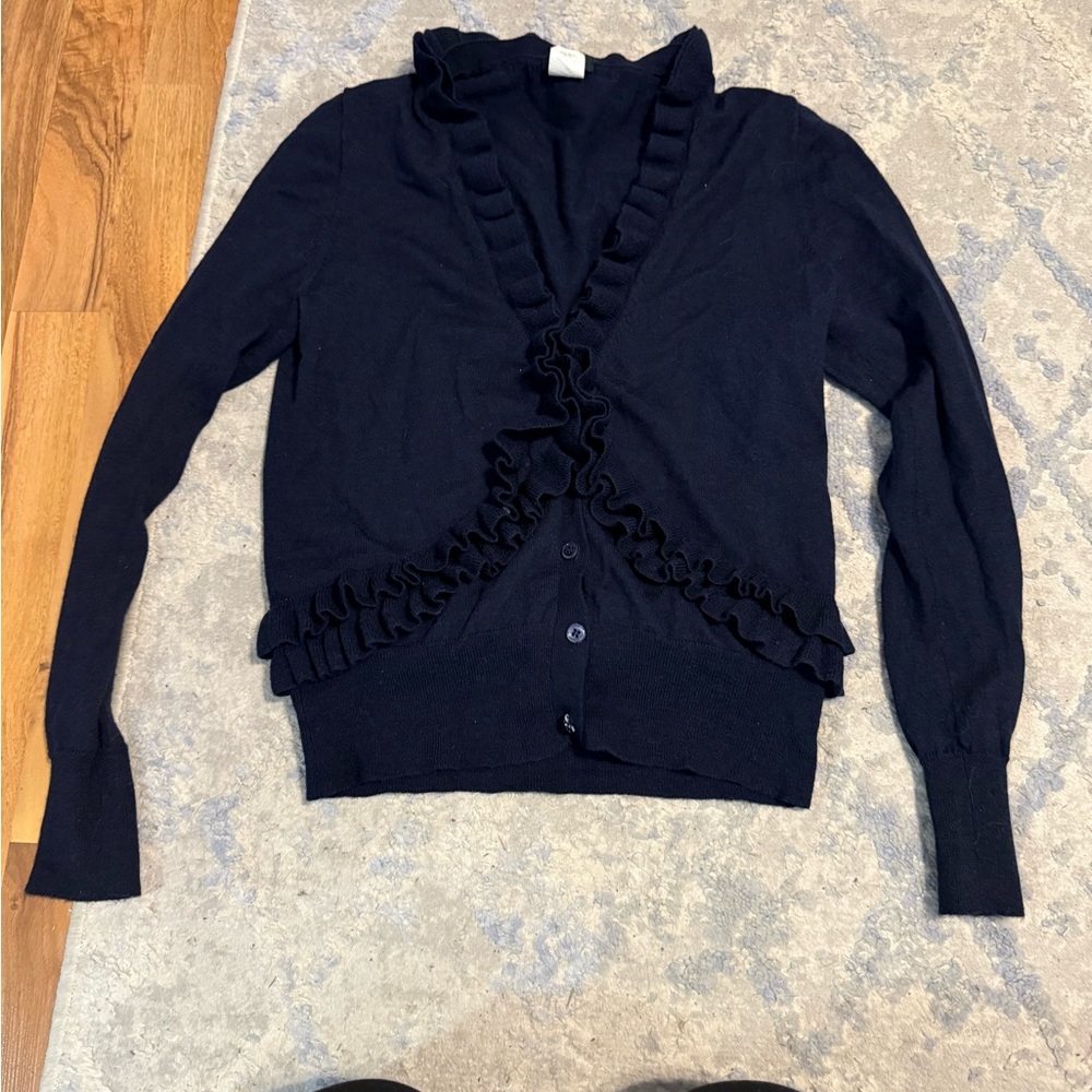 JCrew Navy cropped Ruffled Women's cardigan